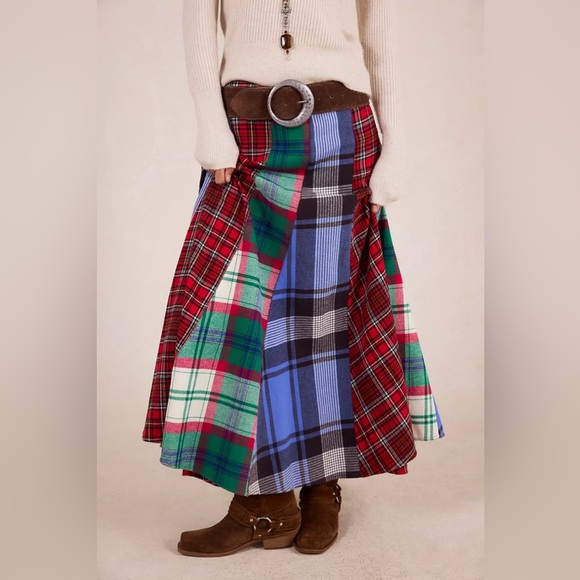 Free People Multicolor Plaid A-Line Skirt - Picture 2 of 8